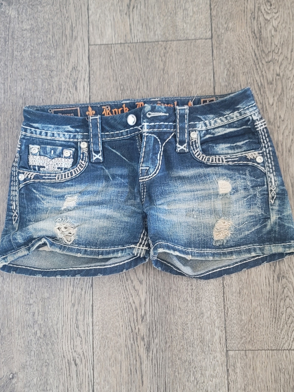 Rock Revival Distressed Denim Women's Shorts in Dark Blue